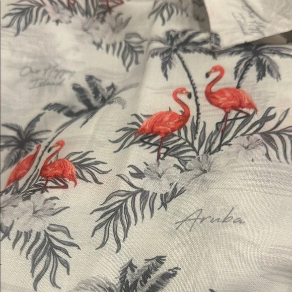 Mens Magic Cotton by Rima Aruba, one happy island flamingo button down shirt. - Picture 5 of 5